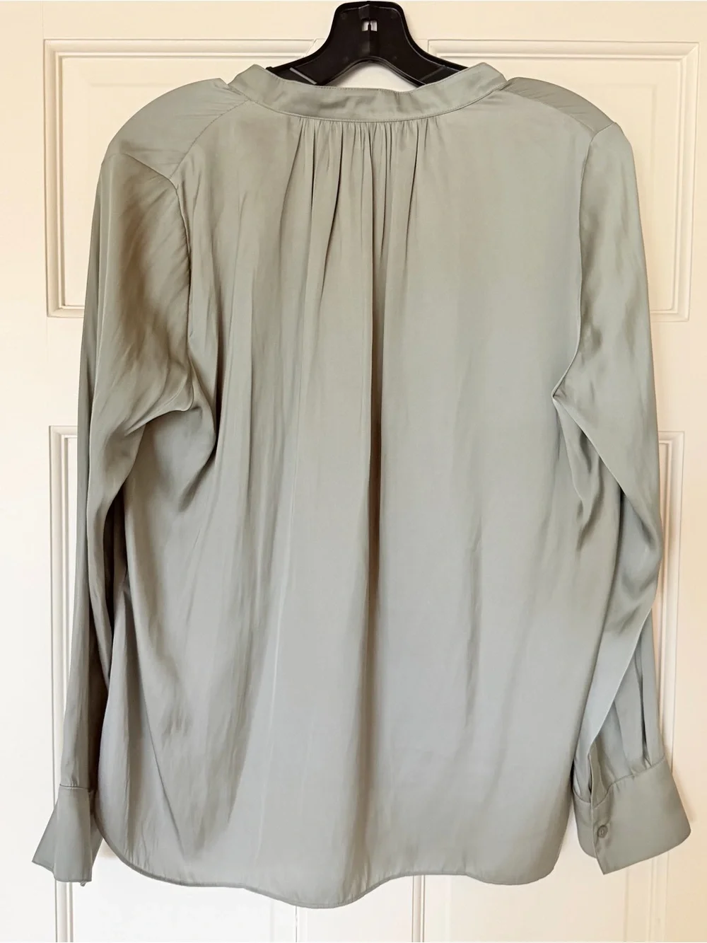 Zadig & Voltaire Tink Satin Sage Green V-Neck Long-Sleeve top - Picture 3 of 4
